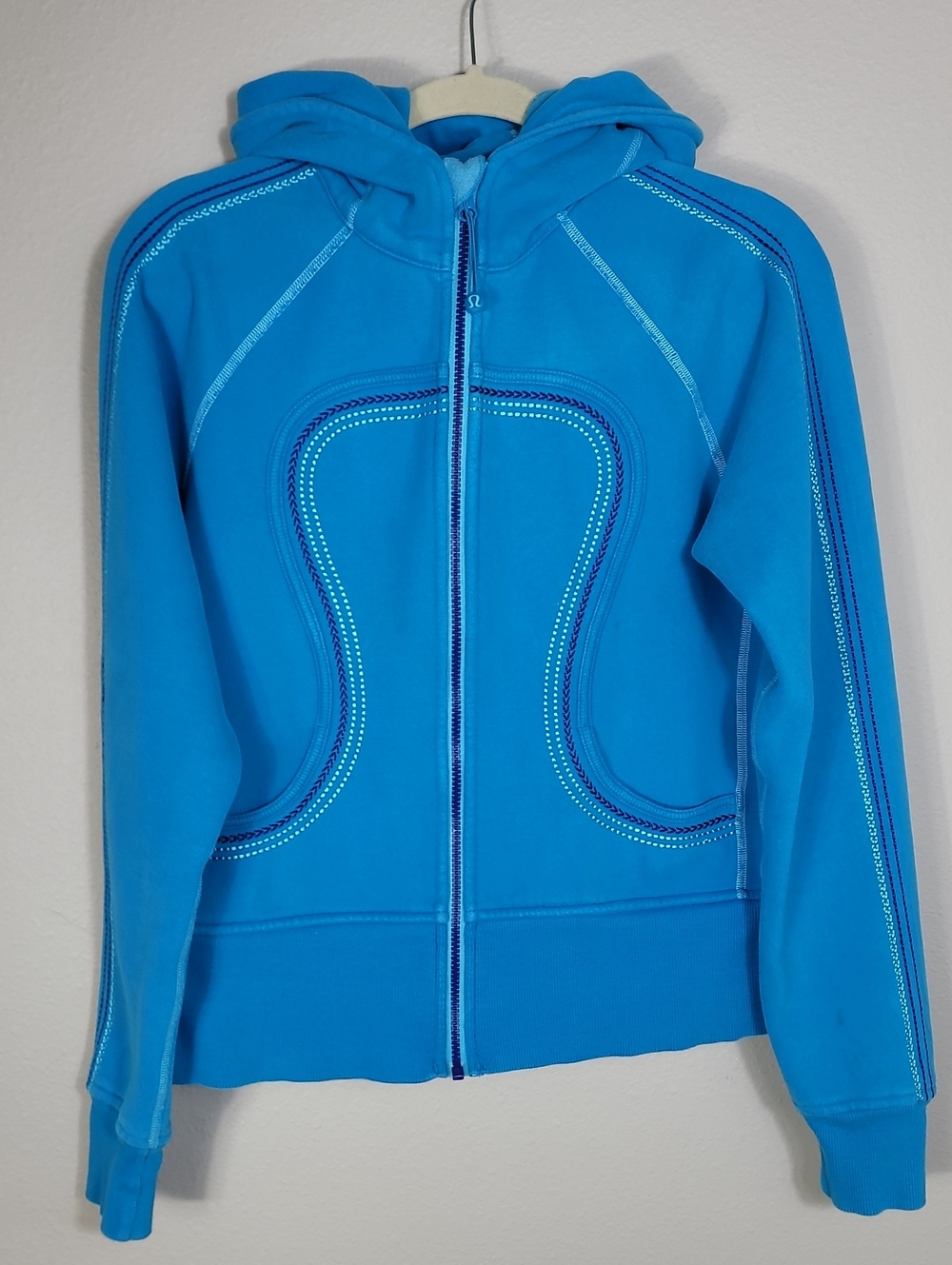 Vintage Lululemon Embroidered Scuba Full Zip Hoodie Size 8 Y2K Blue